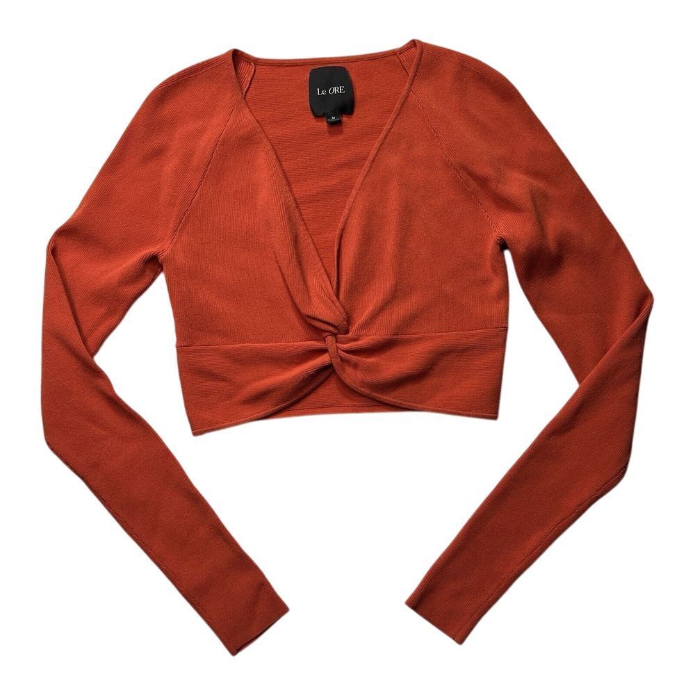 Le Ore Twist Front Long Sleeve Crop Top Sz S Rust Spice Recycled Viscose Revolve
